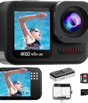 4K60FPS Waterproof Action Camera,48MP 15M Bare Underwater Camera with 64GB Card,8X Zoom Touch Screen SportsCamera,6-axis EIS Motorcycle Camera with Remote Control Distortion Correction