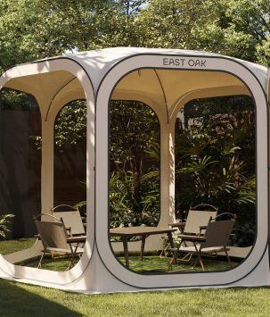 EAST OAK Screen House Tent Pop-Up, Portable Screen Room Canopy Instant Screen Tent 10 x 10 FT with Carry Bag for Patio, Backyard, Deck & Outdoor Activities, Beige